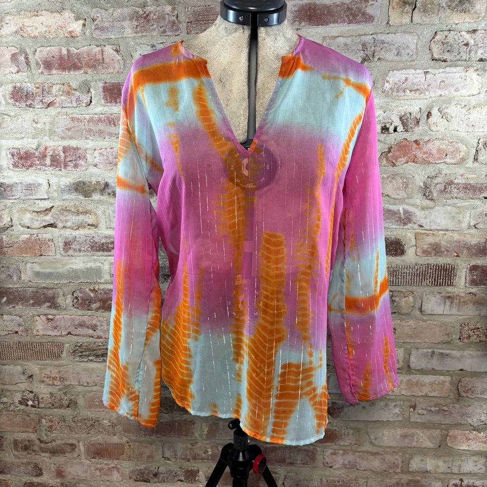 Zero zero sheer multi color blouse small